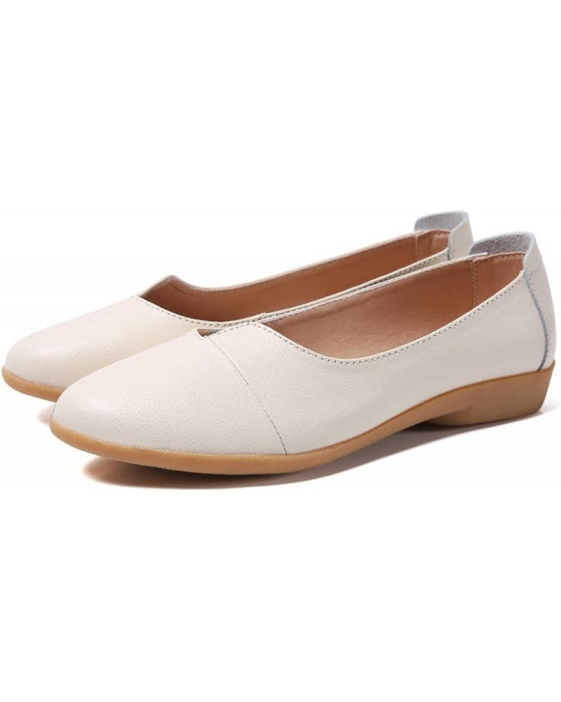 Women Casual PU Leather Loafers Round Toe Slip On Wedge Low Heel Comfortable Flats Office Work Shoes Beige $29.09 Loafers & S...