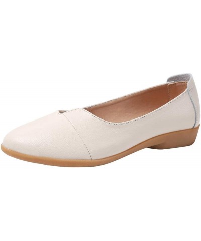 Women Casual PU Leather Loafers Round Toe Slip On Wedge Low Heel Comfortable Flats Office Work Shoes Beige $29.09 Loafers & S...