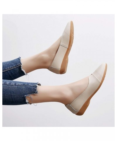 Women Casual PU Leather Loafers Round Toe Slip On Wedge Low Heel Comfortable Flats Office Work Shoes Beige $29.09 Loafers & S...