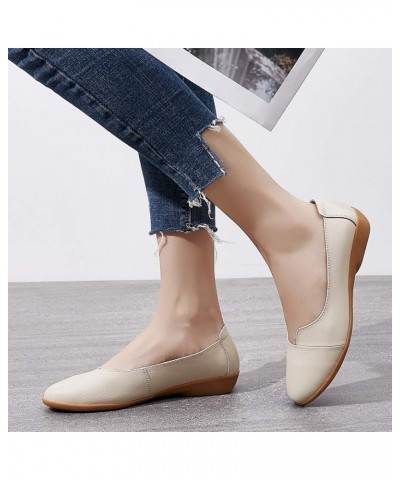 Women Casual PU Leather Loafers Round Toe Slip On Wedge Low Heel Comfortable Flats Office Work Shoes Beige $29.09 Loafers & S...