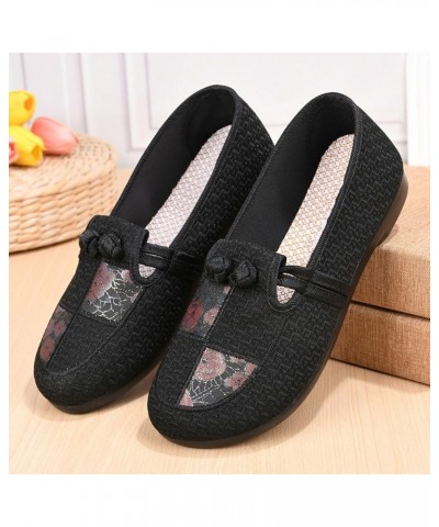 Ladies Simple Breathable Flat Bottom Comfortable Large Size Linen Retro Single Shoes Women Comfortable Shoes Casual Black $10...