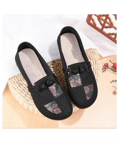 Ladies Simple Breathable Flat Bottom Comfortable Large Size Linen Retro Single Shoes Women Comfortable Shoes Casual Black $10...