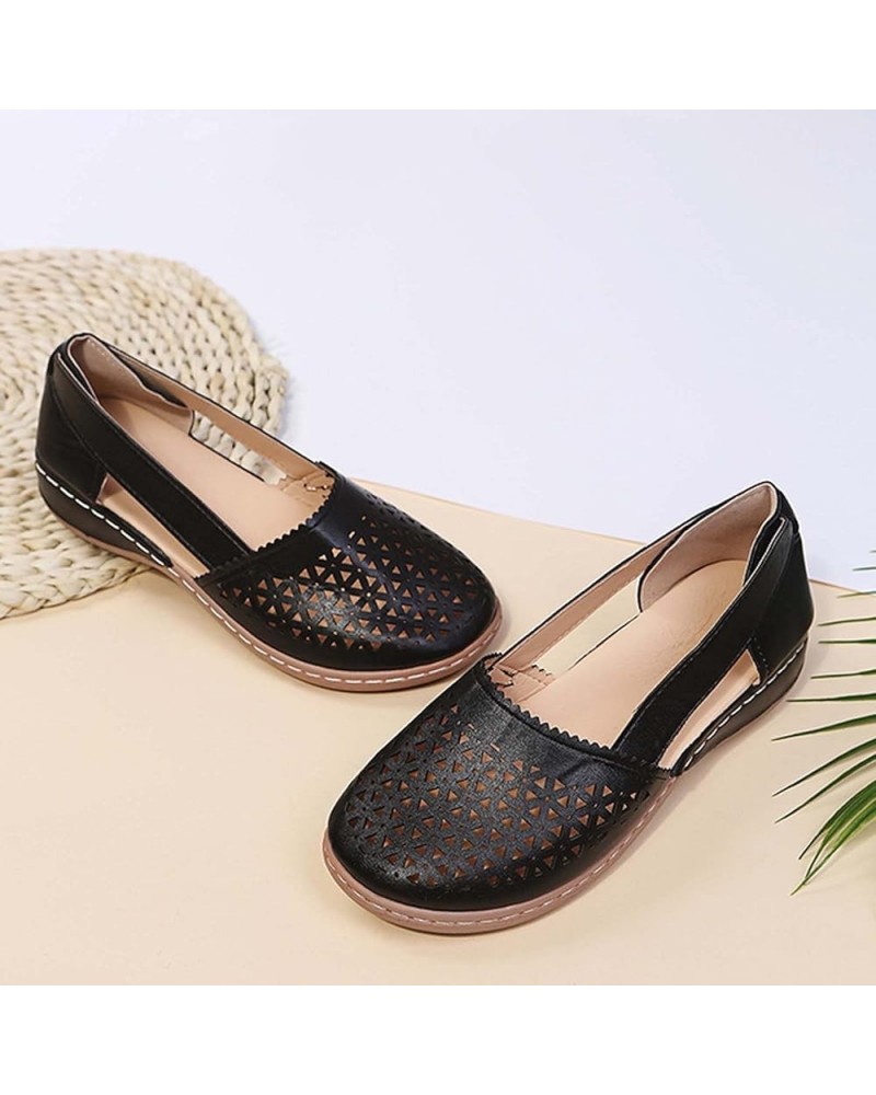 2021 New Women's Sandals Retro Wedges Slip on Sandals Summer Hollow Closed Toe Sandals Casual Faux Leather Moccasins Loafers ...