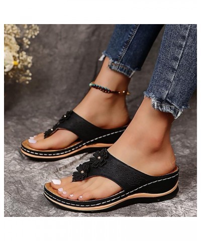 Women Flip Flop Cow Slides Sandals Black Sandals Womens Sandals Women Wedge Low Heel Women Flats Black Mini P 12-black $10.41...