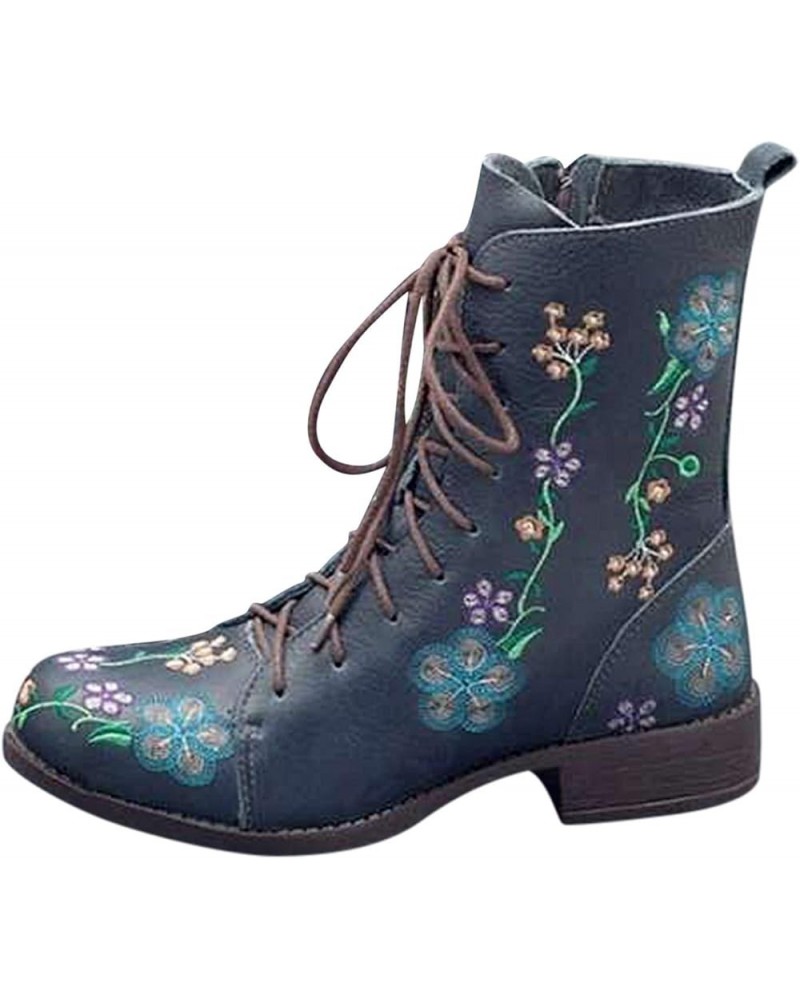 Boots for Women Booties Women's On Ladies Casual Heels Long Shoes Slip Boots Fashion women's boots Women Mid Boots Blue $27.4...