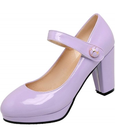 Women Elegant Pumps High Heeled Mary Jane Shoes Purple $32.30 Pumps