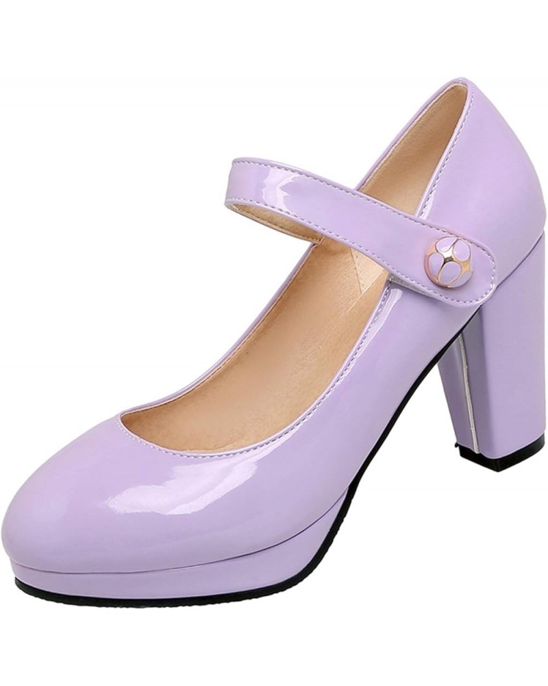 Women Elegant Pumps High Heeled Mary Jane Shoes Purple $32.30 Pumps