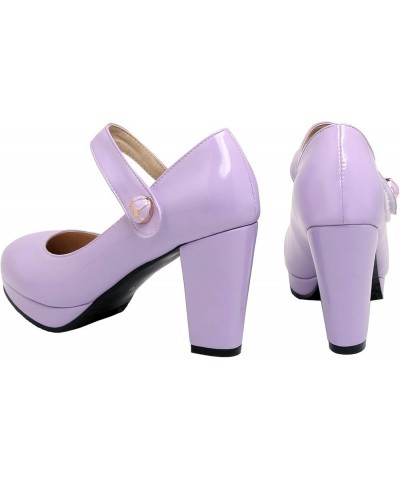 Women Elegant Pumps High Heeled Mary Jane Shoes Purple $32.30 Pumps