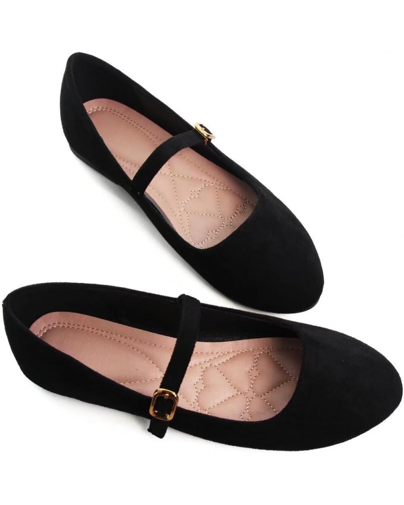 Women's Cute Round-Toe Flat Ballet Shoes Comfortable Dress Shoes for Walking Round Black $9.37 Flats