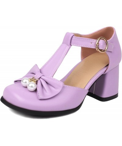 Women Mary Jane Shoes, Square Toe Mid Heel Sandals Buckle Elegant Block Heel Mary Jane Shoes Ankle Strap, Size 2-10 Purple-3 ...