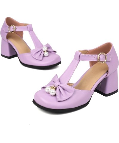 Women Mary Jane Shoes, Square Toe Mid Heel Sandals Buckle Elegant Block Heel Mary Jane Shoes Ankle Strap, Size 2-10 Purple-3 ...