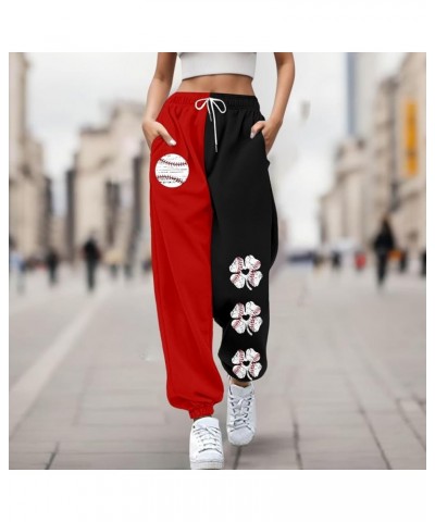 Women Trousers Suitable Baseball Football Print Bottom Sweatpants Pockets High Waist Sporty Gym Athletic Fit, Large Purple - ...