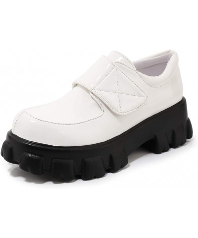 Women Slip On Oxfords Comfort Thick Bottom Patent Leather High Heel Shoes 42 White $31.97 Oxfords