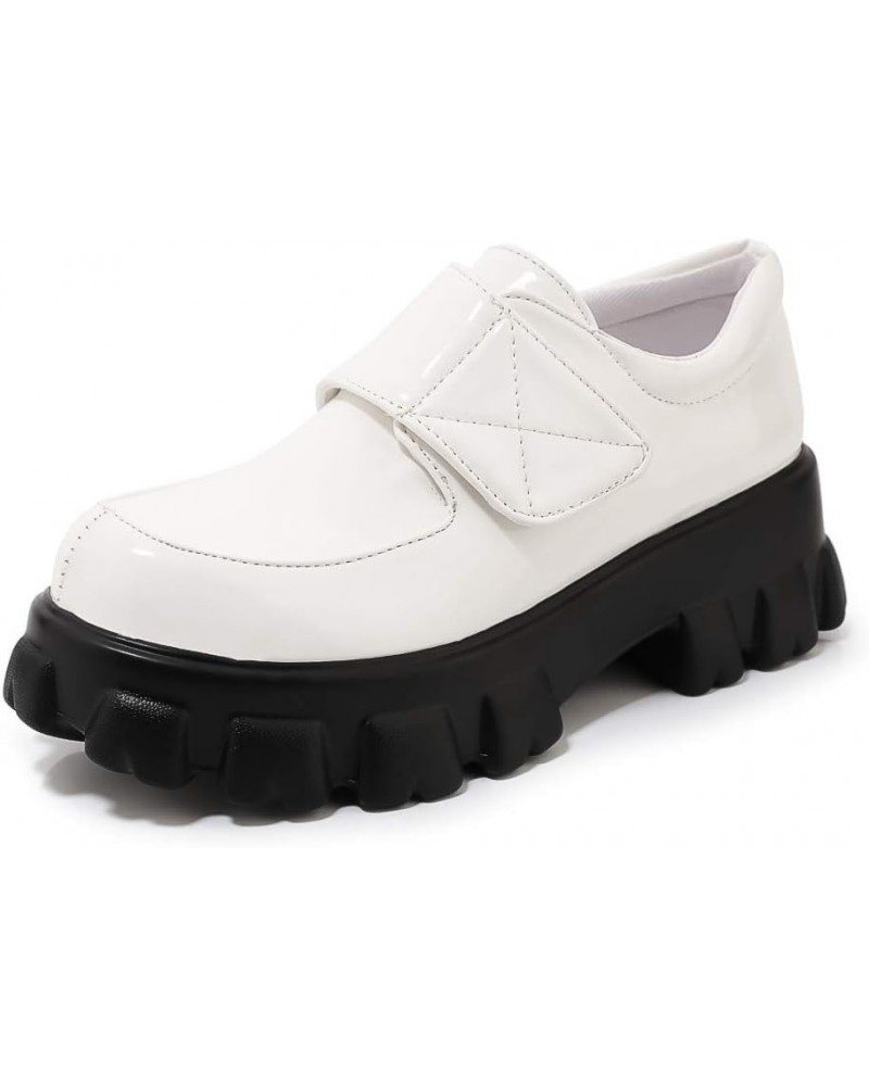 Women Slip On Oxfords Comfort Thick Bottom Patent Leather High Heel Shoes 42 White $31.97 Oxfords