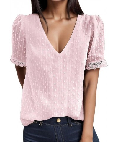 Women's 2024 Spring/Summer New Round Neck Petal Sleeve Spliced Solid Color T Shirt Loose Top Women Holiday Tee A-pink $10.79 ...