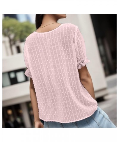 Women's 2024 Spring/Summer New Round Neck Petal Sleeve Spliced Solid Color T Shirt Loose Top Women Holiday Tee A-pink $10.79 ...