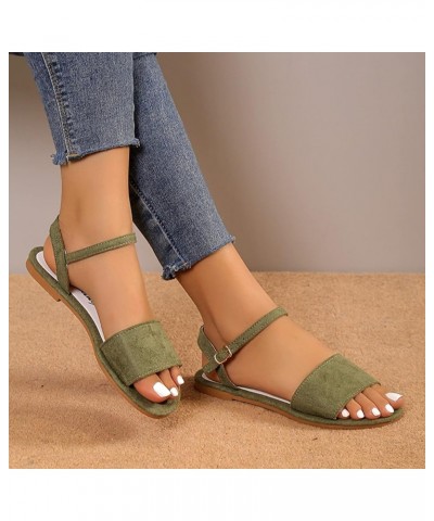 Womens Sandals Ladies Fashion Summer Solid Color Suede Open Toe Buckle Flat Bottom Casual Sandals Green $11.07 Sandals