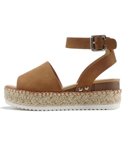 Topic Open Toe Buckle Ankle Strap Espadrilles Flatform Wedge Casual Sandal Tan Nbpu (Whipped Stitch) $15.03 Sandals