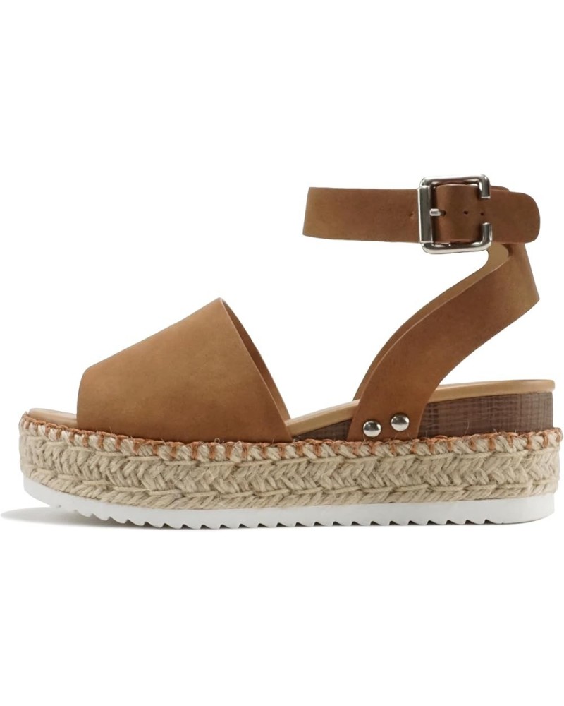 Topic Open Toe Buckle Ankle Strap Espadrilles Flatform Wedge Casual Sandal Tan Nbpu (Whipped Stitch) $15.03 Sandals