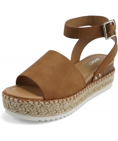 Topic Open Toe Buckle Ankle Strap Espadrilles Flatform Wedge Casual Sandal Tan Nbpu (Whipped Stitch) $15.03 Sandals