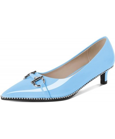 Women Low Kitten Heel Pumps Slip On Closed Pointed Toe Beaded Metal Buckle Wedding Party Dress Shoes 1.6 Inch Light Blue $26....