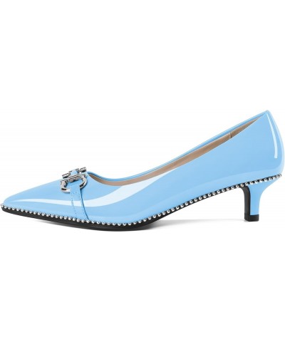 Women Low Kitten Heel Pumps Slip On Closed Pointed Toe Beaded Metal Buckle Wedding Party Dress Shoes 1.6 Inch Light Blue $26....