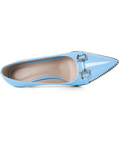 Women Low Kitten Heel Pumps Slip On Closed Pointed Toe Beaded Metal Buckle Wedding Party Dress Shoes 1.6 Inch Light Blue $26....