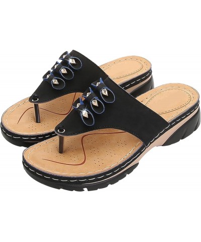 Sandals Women Comfortable with Arch Support Wedge Platform Flip Flops Summer Beach Boho Walking Sandals Black $14.08 Sandals