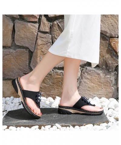 Sandals Women Comfortable with Arch Support Wedge Platform Flip Flops Summer Beach Boho Walking Sandals Black $14.08 Sandals