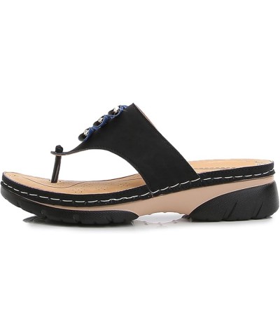 Sandals Women Comfortable with Arch Support Wedge Platform Flip Flops Summer Beach Boho Walking Sandals Black $14.08 Sandals