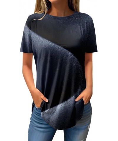 Womens Shirts Short Sleeve Trendy 2024 Tops Daily Dress Casual O Neck Pullover T Shirt Comfy Blouse Printed Tees 2-dark Blue ...