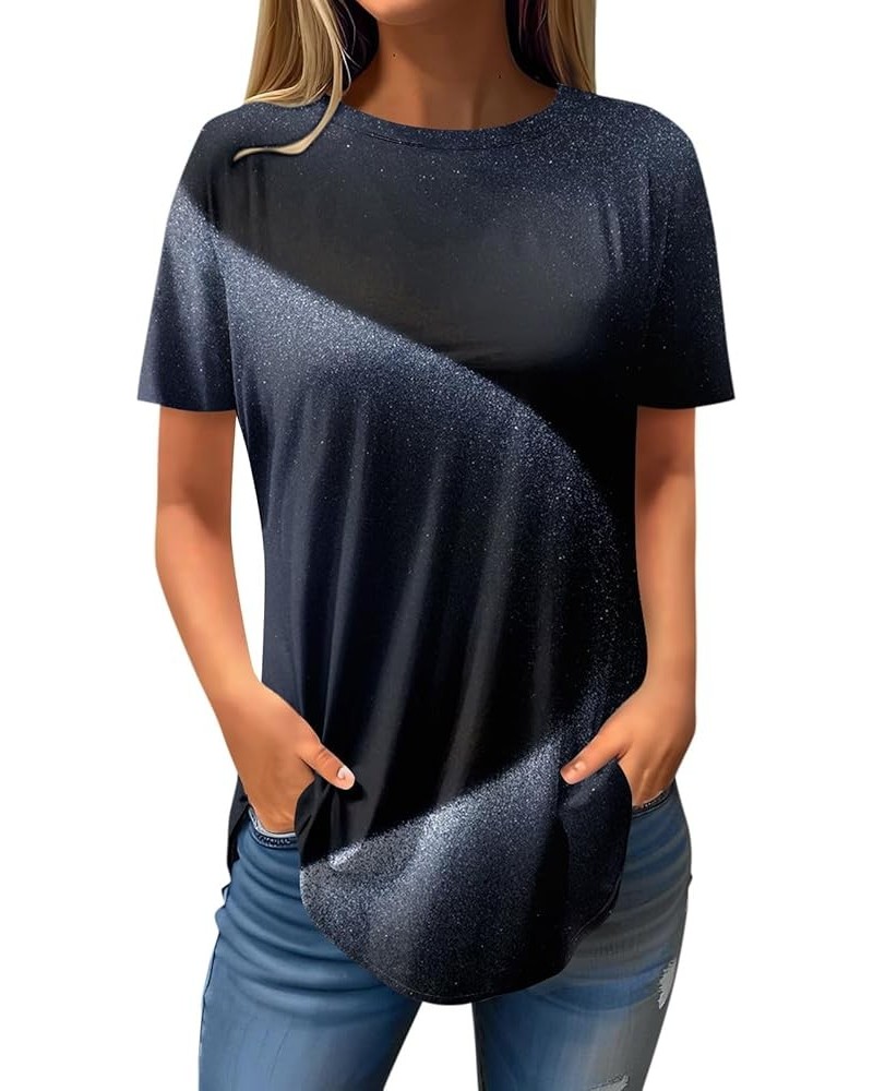 Womens Shirts Short Sleeve Trendy 2024 Tops Daily Dress Casual O Neck Pullover T Shirt Comfy Blouse Printed Tees 2-dark Blue ...