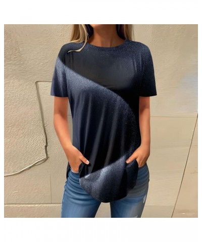 Womens Shirts Short Sleeve Trendy 2024 Tops Daily Dress Casual O Neck Pullover T Shirt Comfy Blouse Printed Tees 2-dark Blue ...