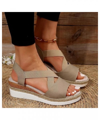 Sandals Women Dressy Summer Flat,Women's Espadrille Solid Color Ankle Buckle Strap Platform Sandals Heeled Sandals Z01-khaki ...