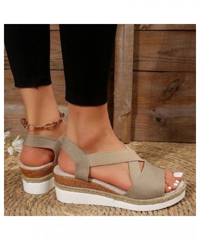 Sandals Women Dressy Summer Flat,Women's Espadrille Solid Color Ankle Buckle Strap Platform Sandals Heeled Sandals Z01-khaki ...