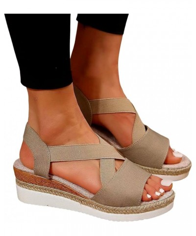 Sandals Women Dressy Summer Flat,Women's Espadrille Solid Color Ankle Buckle Strap Platform Sandals Heeled Sandals Z01-khaki ...