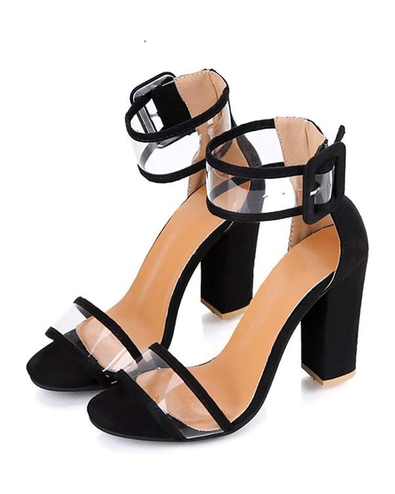 LONG-M Sandals Summer Transparent High-Heeled Fashion Chunky Buckle Women's Shoes Big Size Wedding Shoes High Heels 36 Black ...