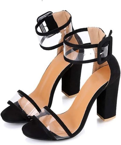 LONG-M Sandals Summer Transparent High-Heeled Fashion Chunky Buckle Women's Shoes Big Size Wedding Shoes High Heels 36 Black ...