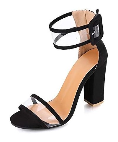 LONG-M Sandals Summer Transparent High-Heeled Fashion Chunky Buckle Women's Shoes Big Size Wedding Shoes High Heels 36 Black ...