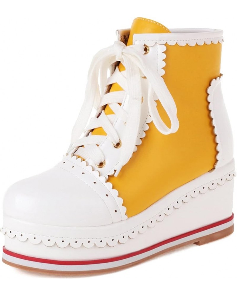 Women's Sweet High Top Shoes with Platform Yellow $34.55 Boots