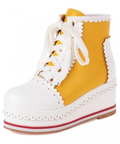 Women's Sweet High Top Shoes with Platform Yellow $34.55 Boots