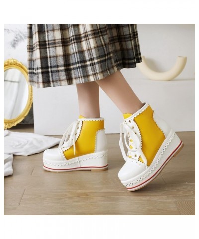 Women's Sweet High Top Shoes with Platform Yellow $34.55 Boots