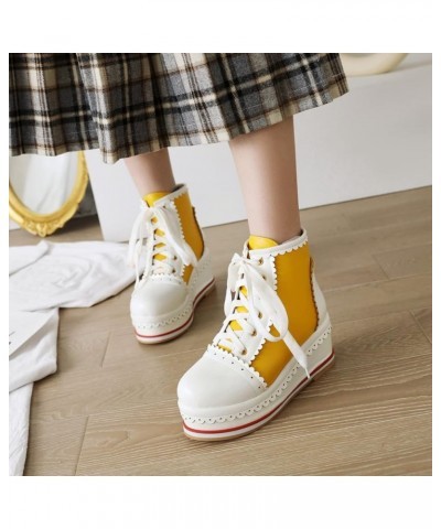 Women's Sweet High Top Shoes with Platform Yellow $34.55 Boots