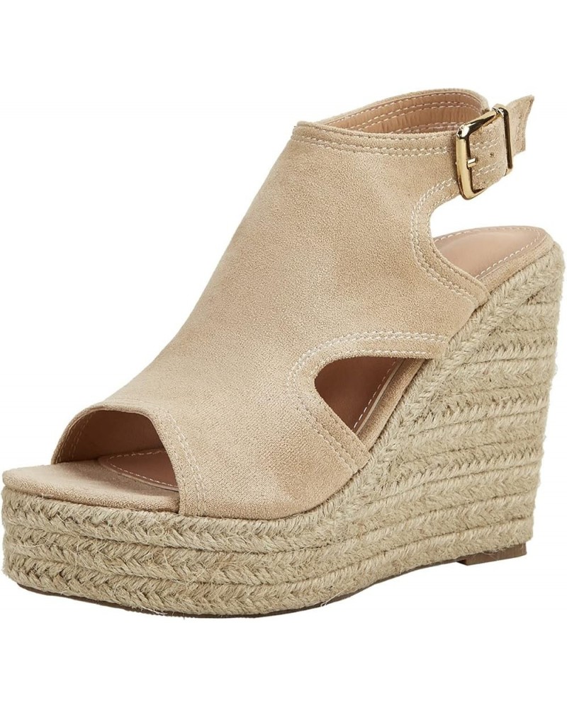 Sandals for Women Peep Toe Crystal Causal Shoes Hollow Out Wedges Sandals wedges slide sandals for women Z 11-beige $31.70 Sa...