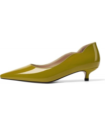 Womens Pointed Toe Casual Slip On Patent Business Solid Kitten Low Heel Pumps Shoes 1.5 Inch Mustand Green $37.23 Pumps