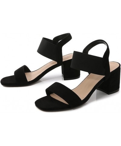 Women Square Toe Dress Chunky Heels Open Toe Slingback Heeled Sandals Daily Casual Dress Block Heels Black $31.31 Sandals