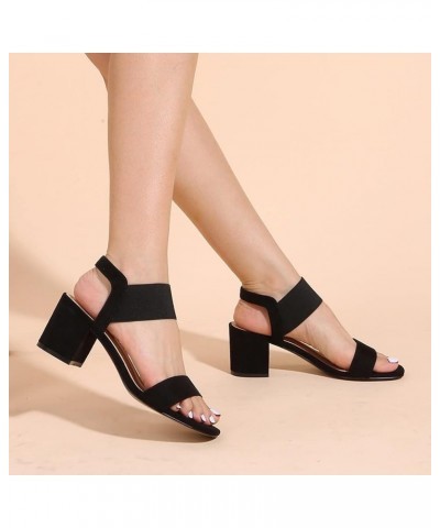 Women Square Toe Dress Chunky Heels Open Toe Slingback Heeled Sandals Daily Casual Dress Block Heels Black $31.31 Sandals