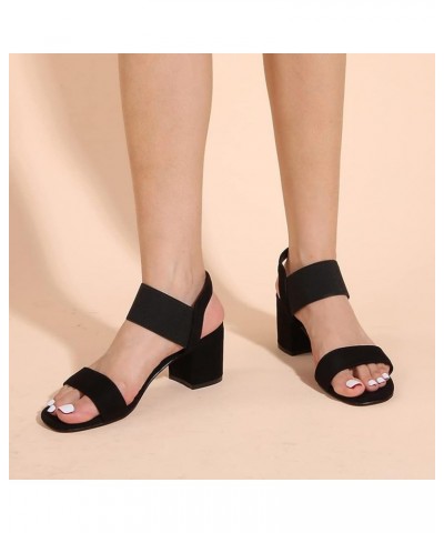 Women Square Toe Dress Chunky Heels Open Toe Slingback Heeled Sandals Daily Casual Dress Block Heels Black $31.31 Sandals