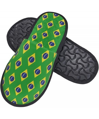 Flag Of Brazil House Slippers Plush Women Men Indoor Outdoor Home Shoes Black $13.09 Slippers