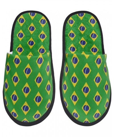 Flag Of Brazil House Slippers Plush Women Men Indoor Outdoor Home Shoes Black $13.09 Slippers